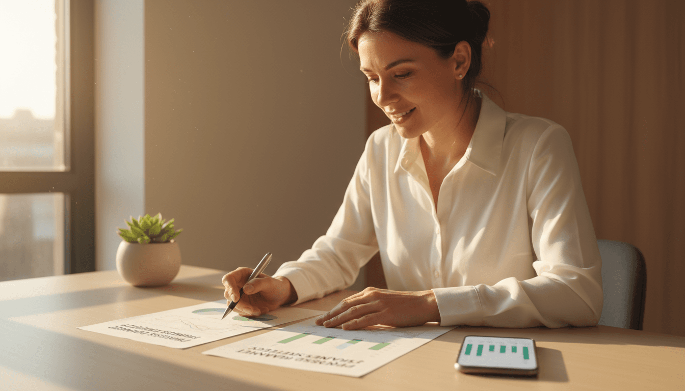 Junge Fachperson mit personalisierten Finanzunterlagen am Schreibtisch in Wolnzach