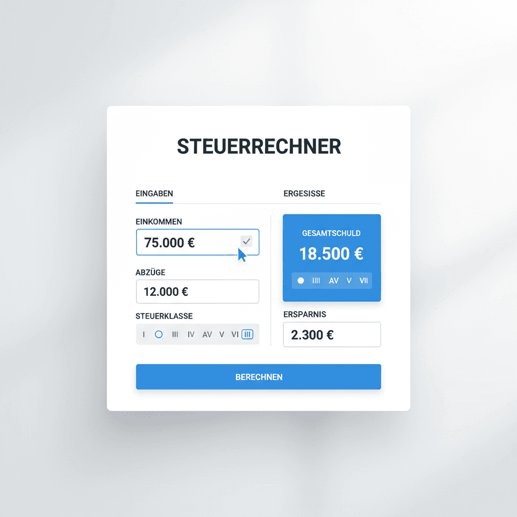 Steuermodell Rechner Eingabemaske mit Einkommenfeldern