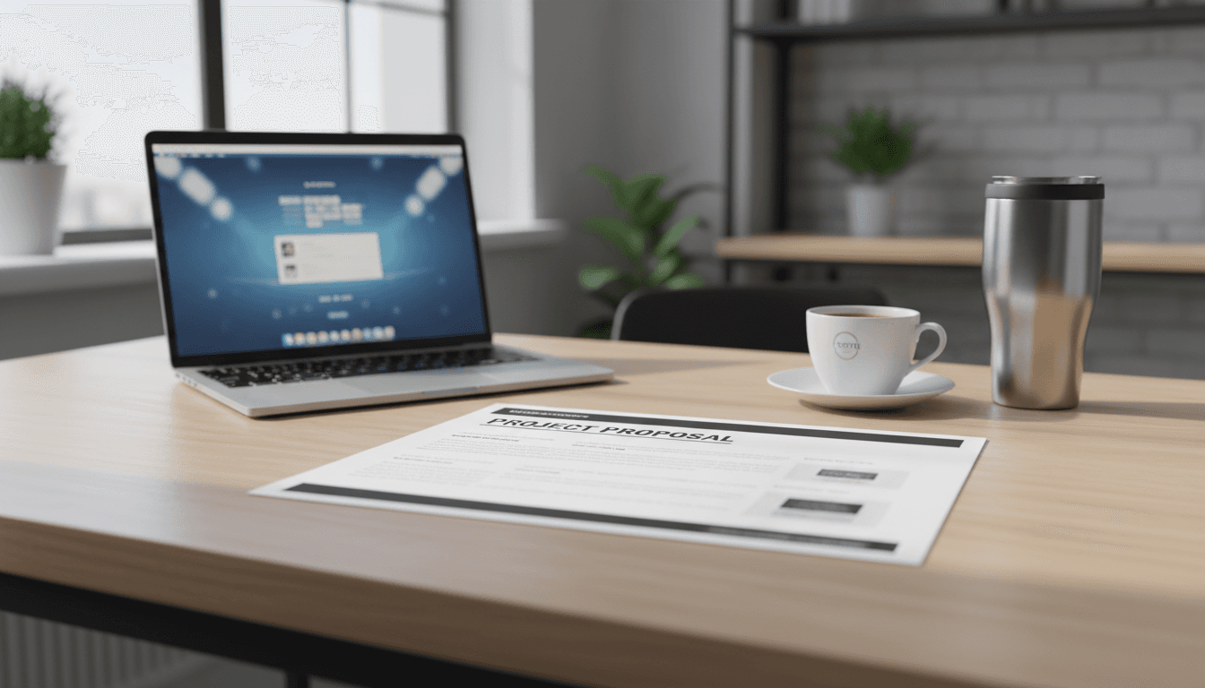 Whitepaper auf einem Schreibtisch mit Laptop und professionellem Büro-Setup